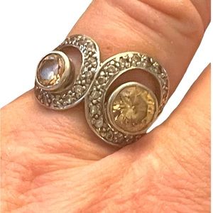 Looks sooo real lovely sterling silver 925 marcasite champagne CZ topaz ring